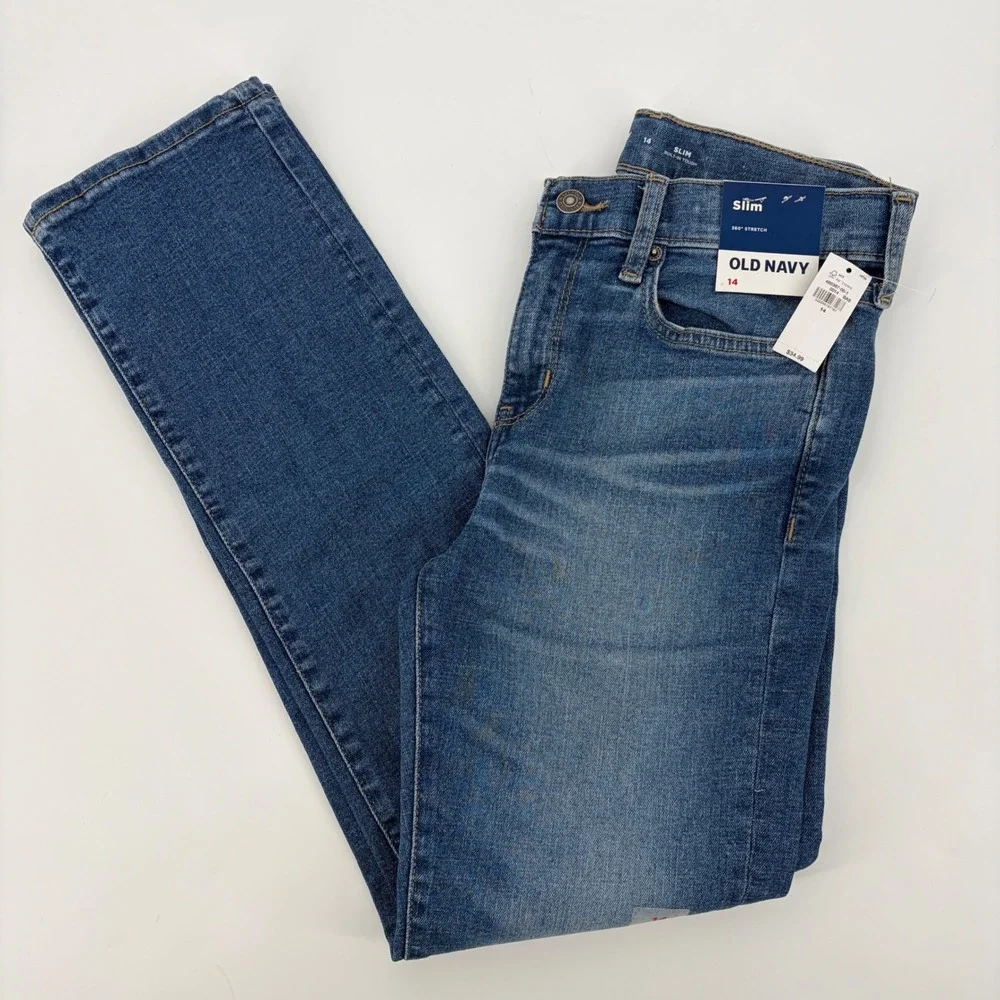 Old Navy Slim Jeans Kids 14 Bundle Denim Blue Char Black Stretch Casual School